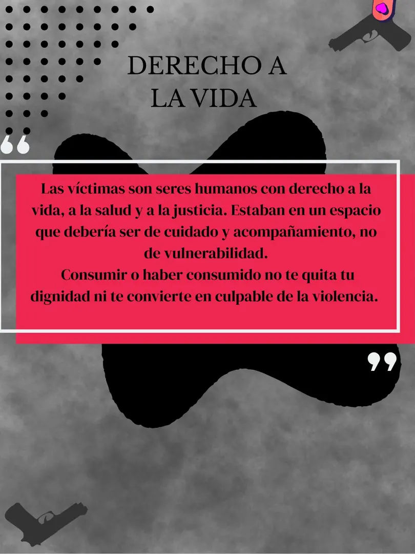 Recuadro rosa sobre fondo gris con el texto sobre el derecho a la vida.
