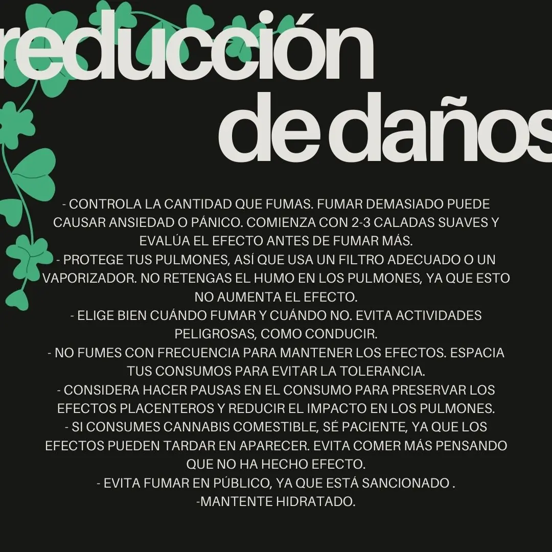 Fondo negro con enredaderas verdes y las pautas de reducción de daños.