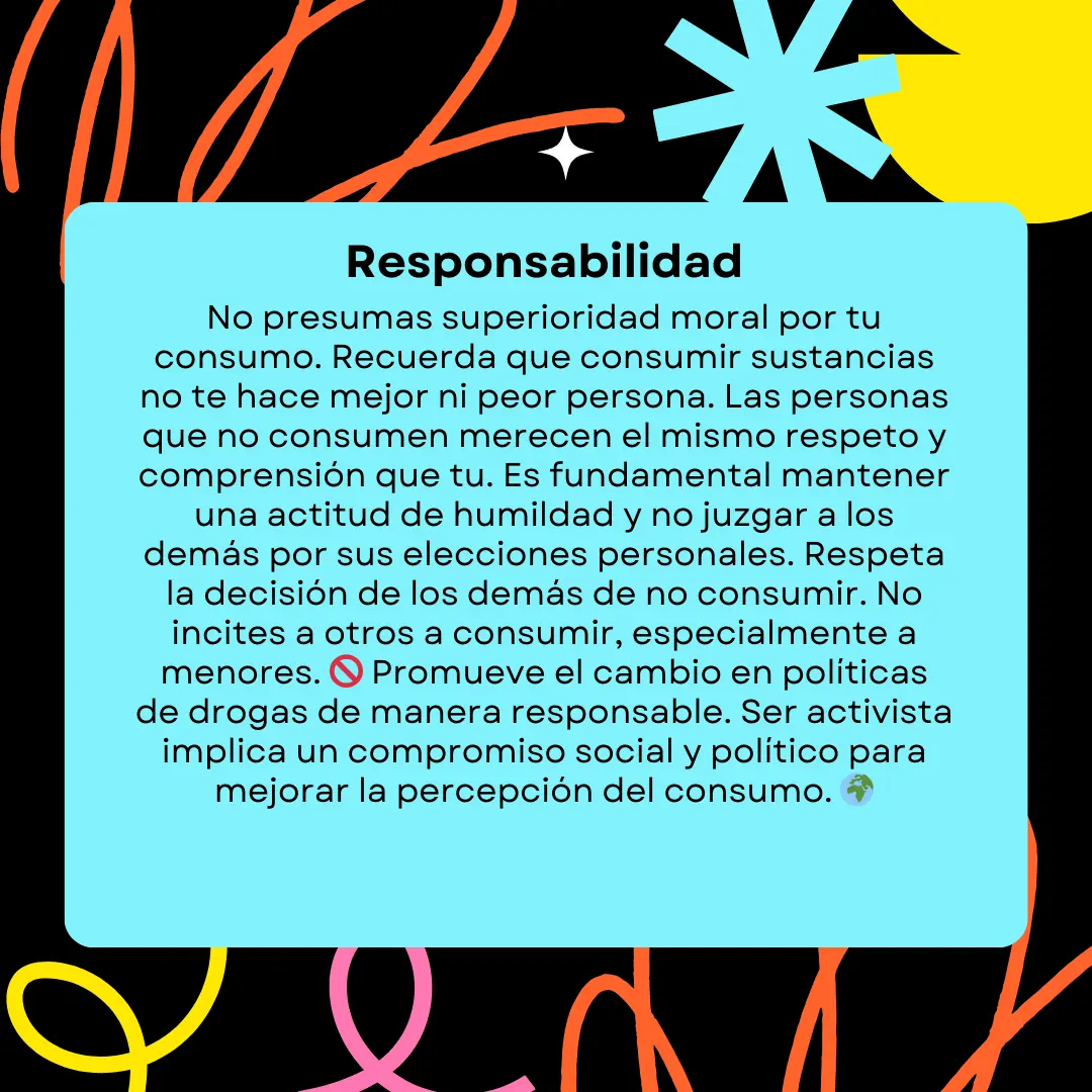 Recuadro azul sobre fondo negro con el apartado «Responsabilidad».