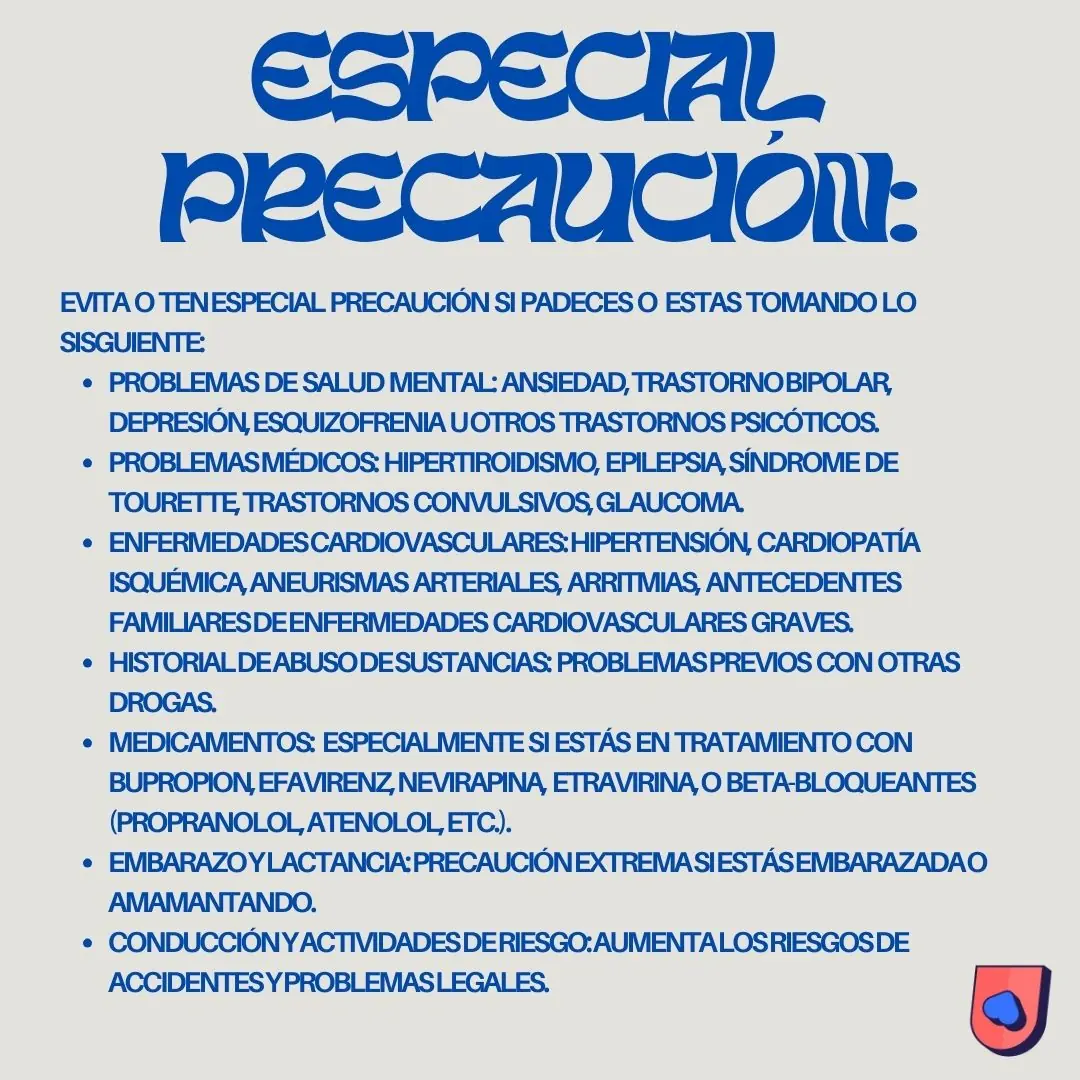 Fondo gris con la lista de precauciones especiales en azul.