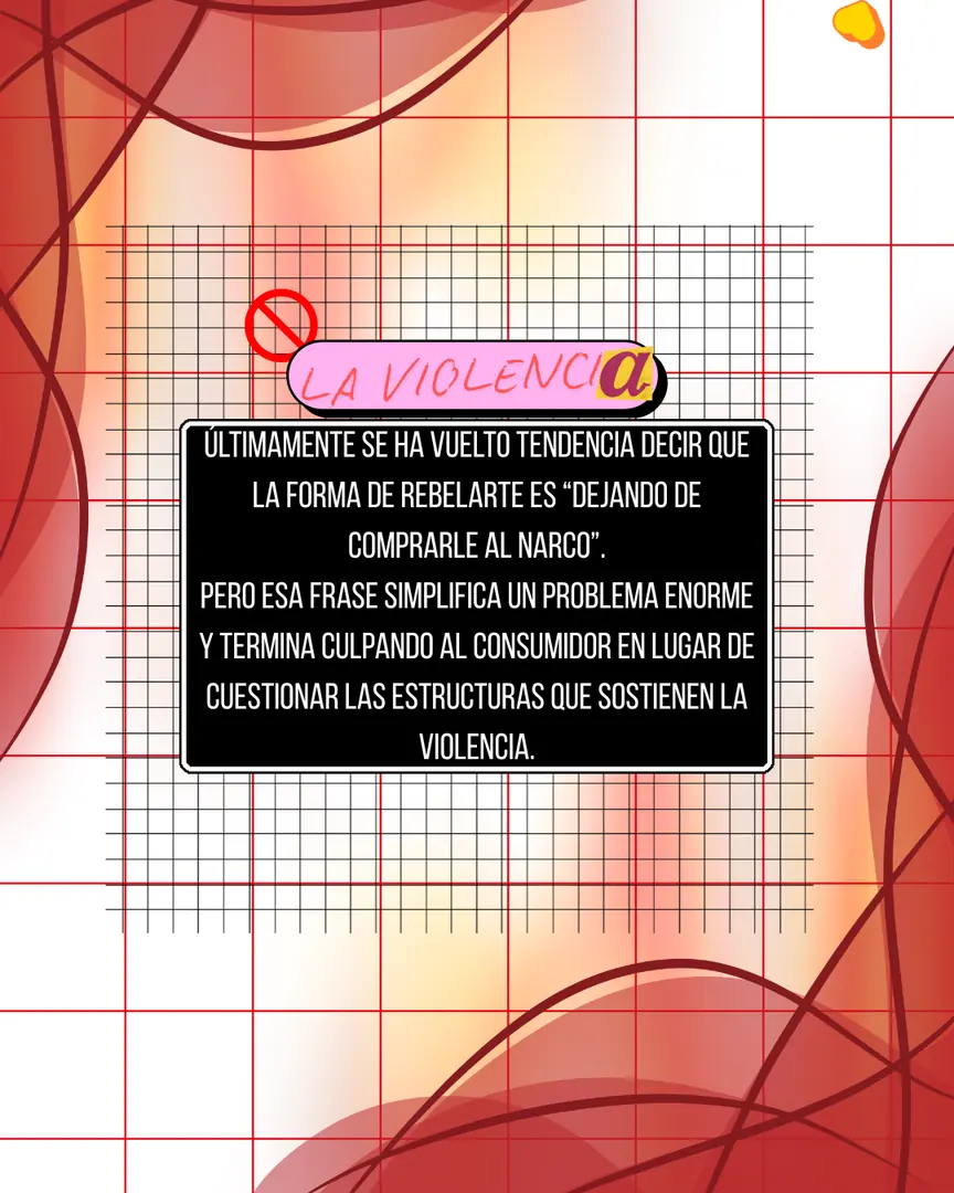 Recuadro negro con una etiqueta rosa que dice «La violencia».