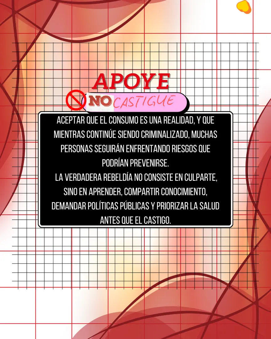 Recuadro negro con el lema «Apoye, no castigue».