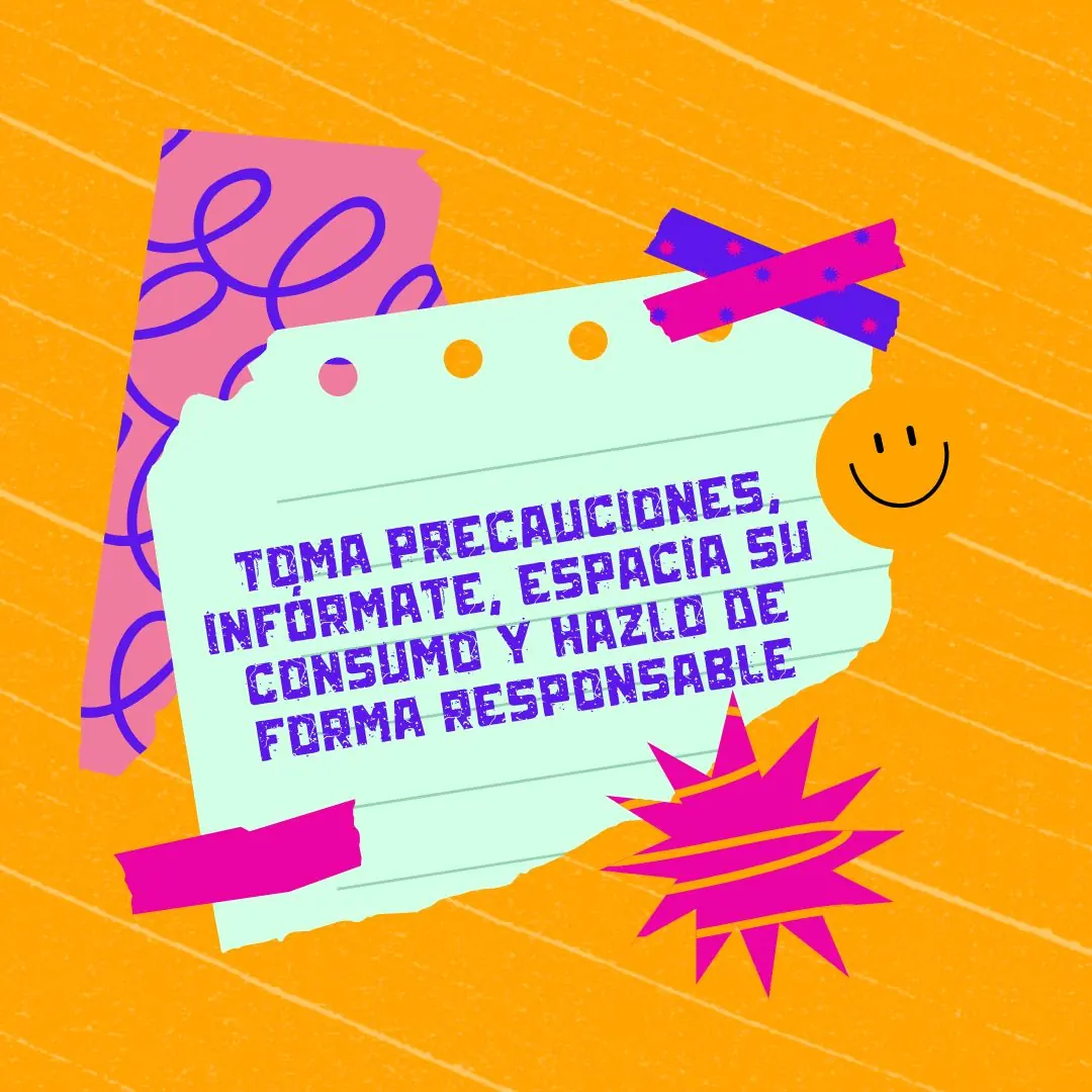 Fondo naranja con el mismo collage de papeles y el mensaje de cierre.