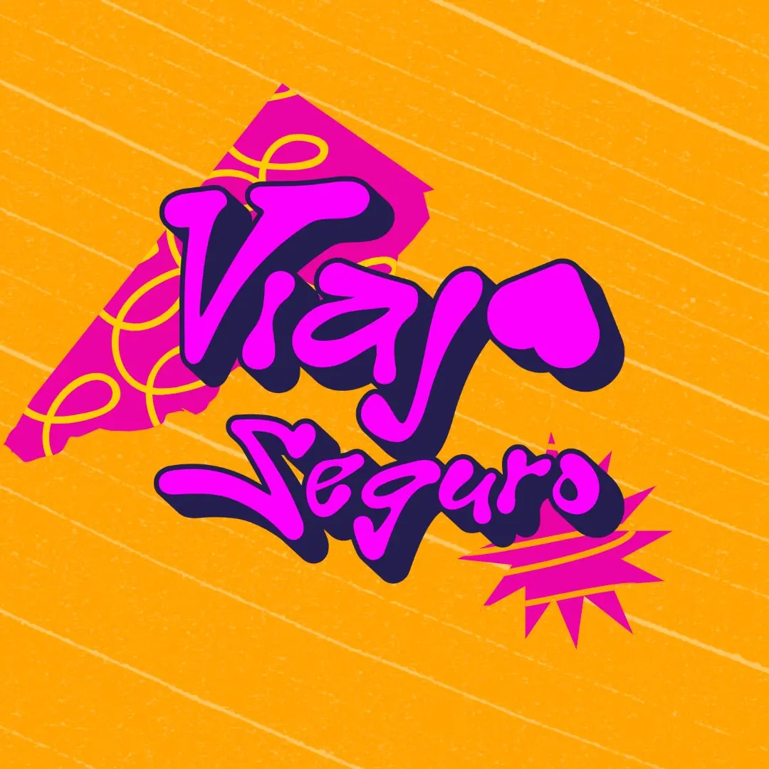Cierre con el logotipo de Viaja Seguro en rosa sobre fondo naranja.
