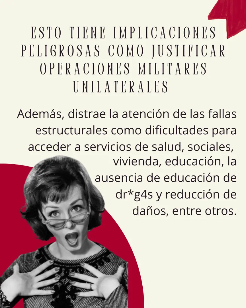 Fondo crema con una fotografía retro de una mujer con gesto de sorpresa sobre un círculo rojo.