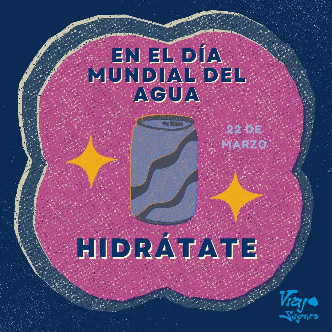 Portada azul marino con una forma de flor rosa y la ilustración de una lata de agua.