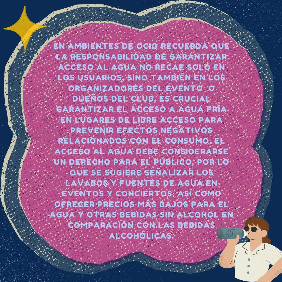Flor rosa sobre fondo azul marino con la ilustración de una persona bebiendo de una botella.