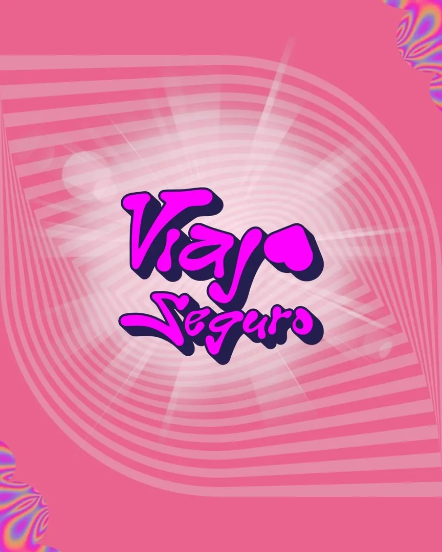 Cierre con el logotipo de Viaja Seguro sobre un fondo rosa con líneas concéntricas.