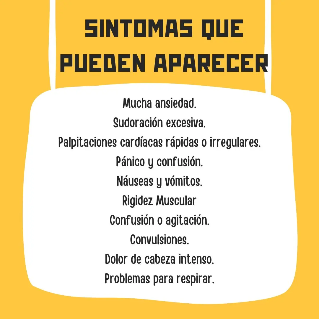 Cartel blanco sobre fondo amarillo con la lista de síntomas.