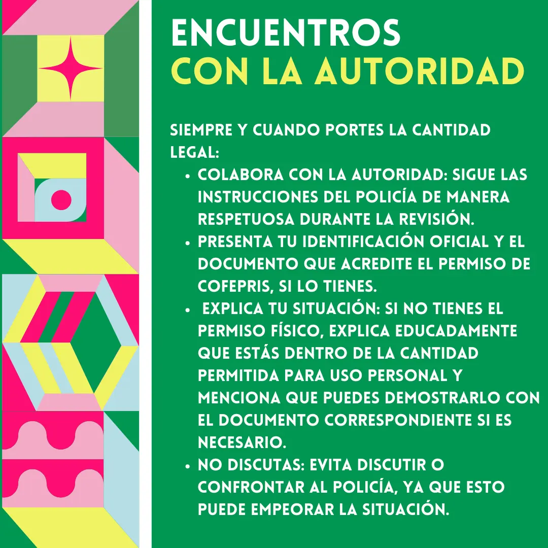 Fondo verde con las recomendaciones ante una revisión policial.