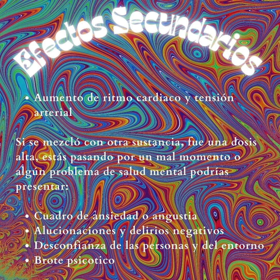 Fondo psicodélico con la lista de efectos secundarios.