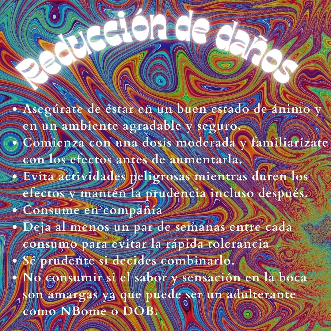 Fondo psicodélico con las pautas de reducción de daños.
