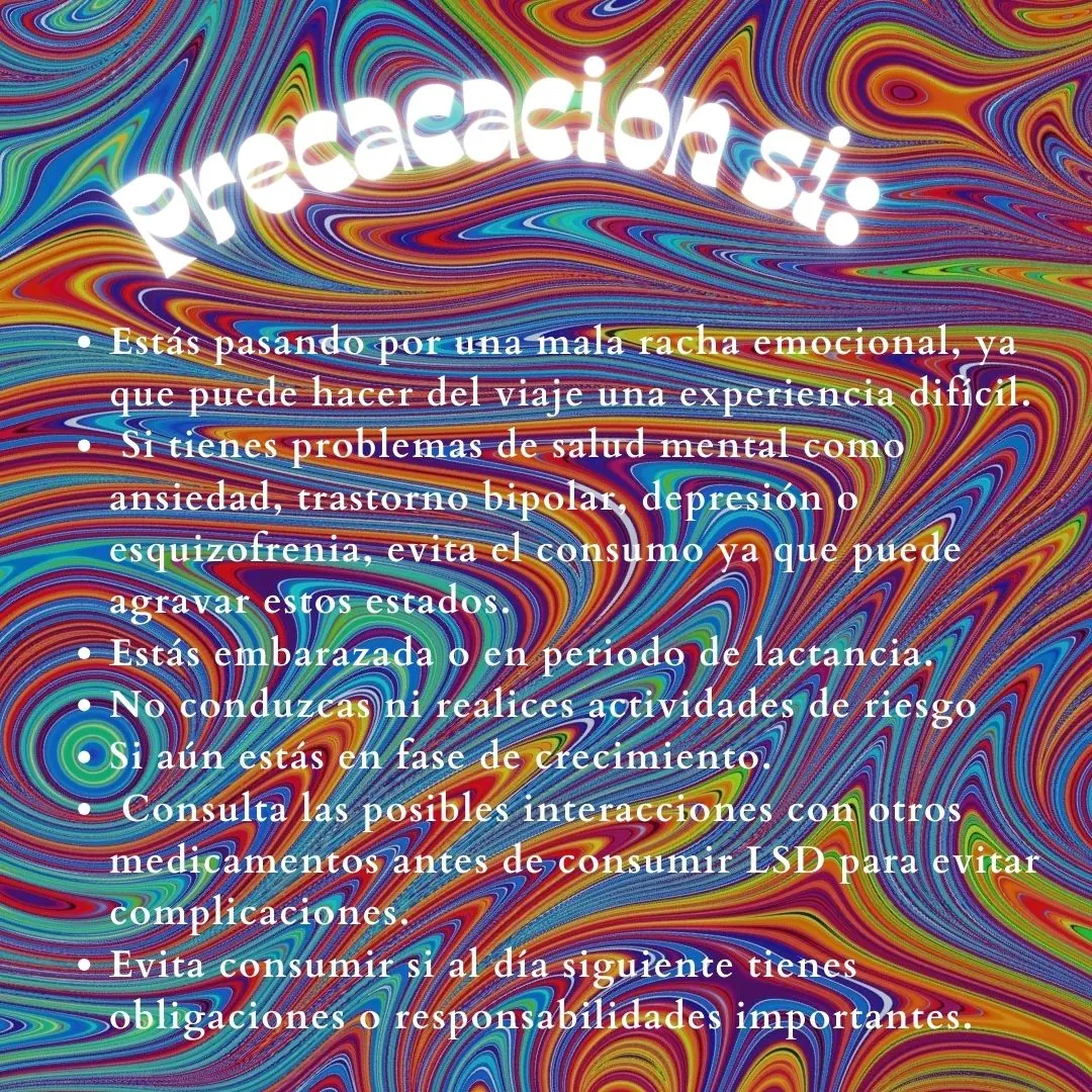 Fondo psicodélico con la lista de precauciones.