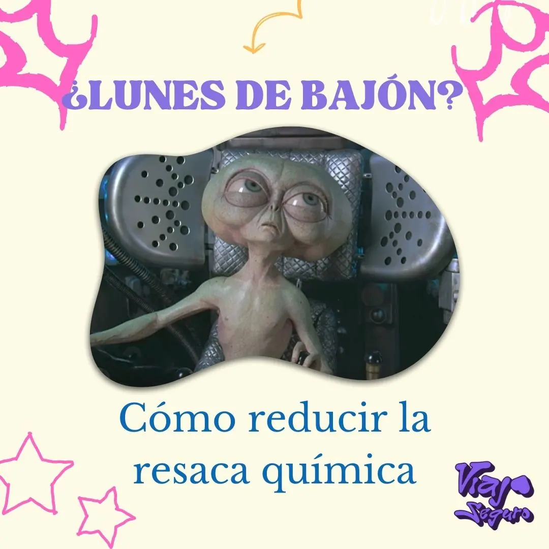 Portada amarilla con la fotografía de un extraterrestre de aspecto cansado y estrellas rosas.