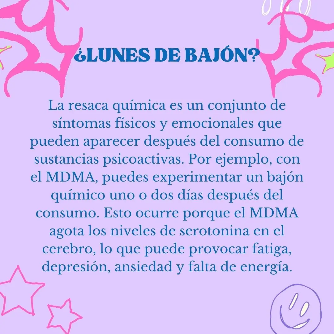 Fondo lila con estrellas rosas y la explicación de la resaca química.