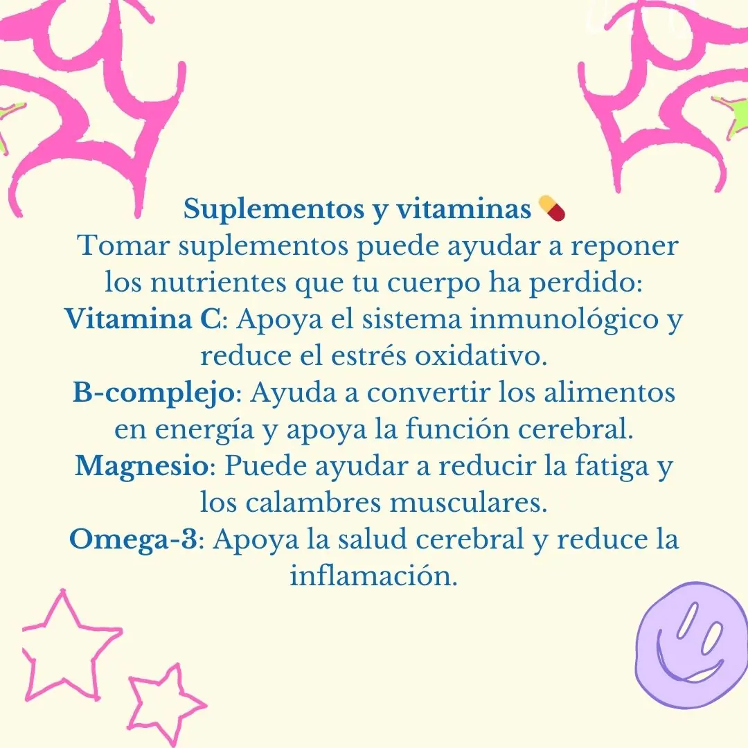 Fondo amarillo con la lista de suplementos.