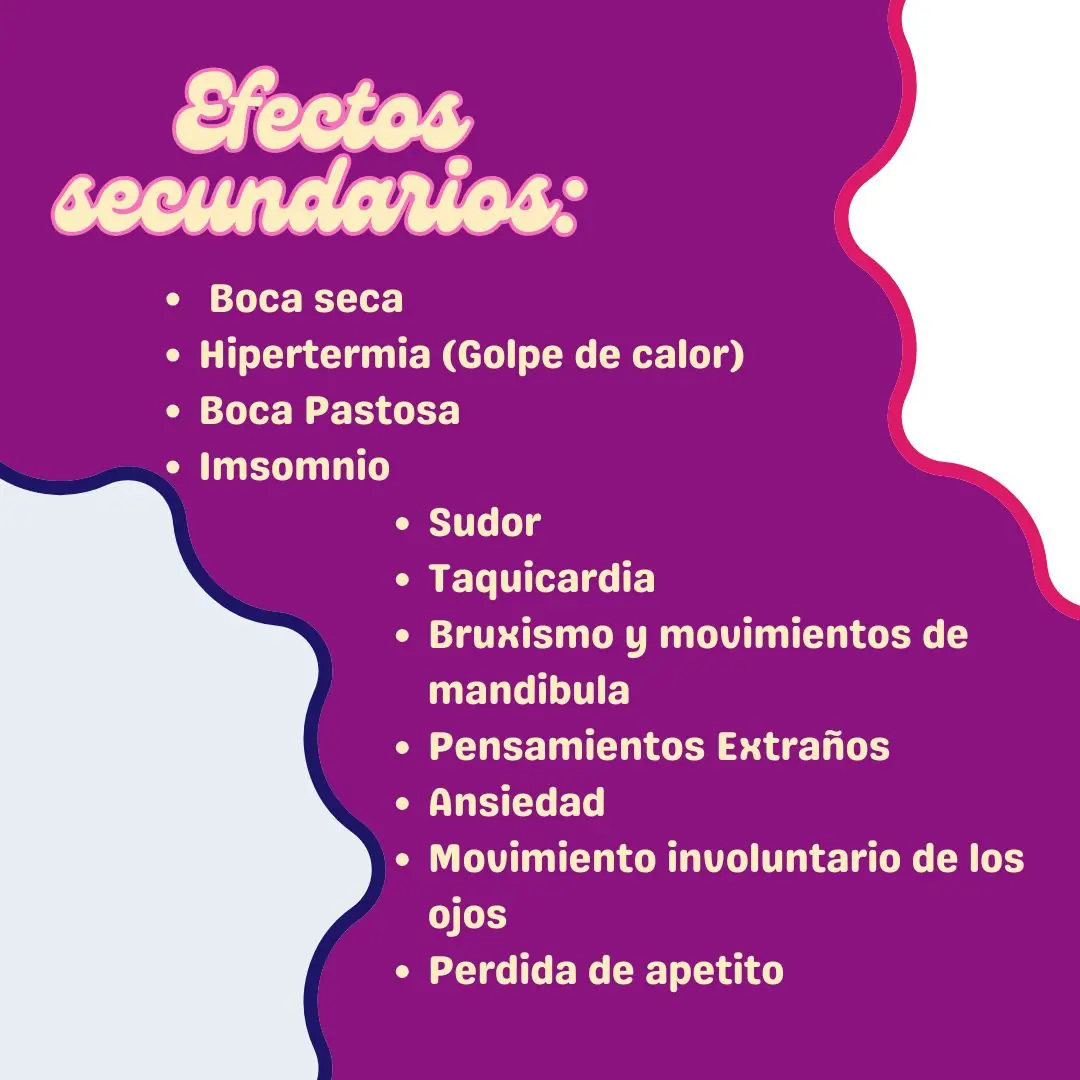 Fondo morado con la lista de efectos secundarios.
