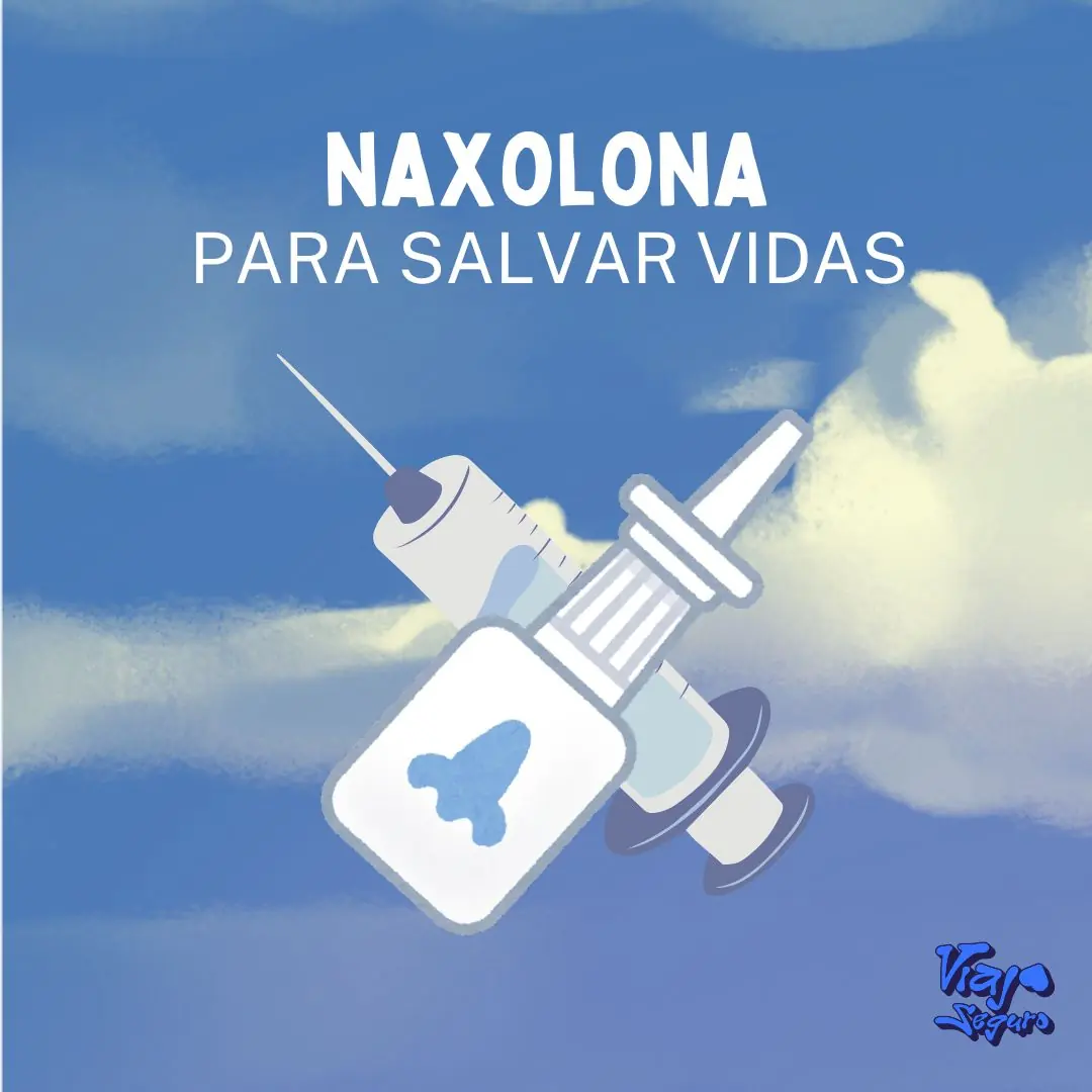 Portada de cielo azul con nubes y la ilustración de un vaporizador nasal y una jeringa.