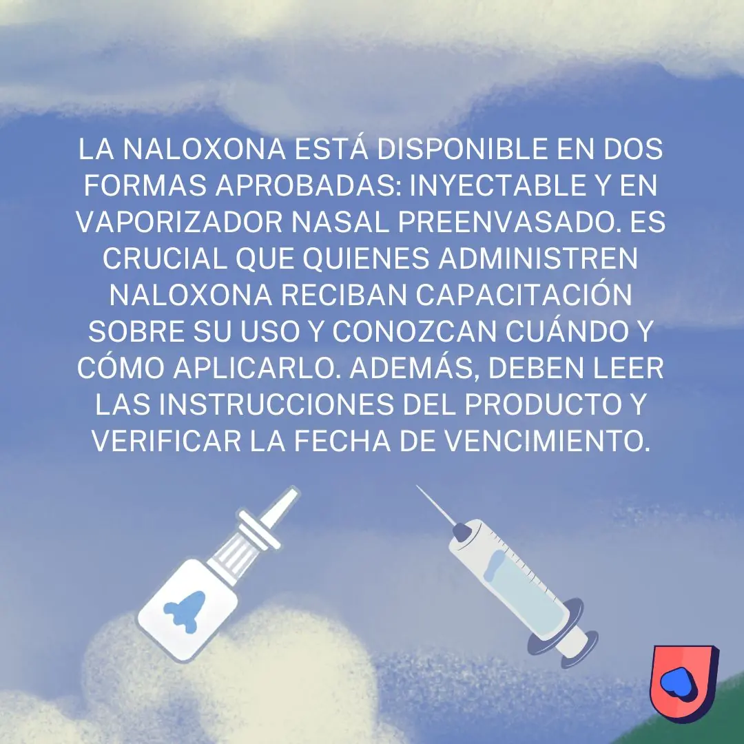 Cielo azul con la ilustración del vaporizador nasal y la jeringa y el texto sobre las presentaciones.