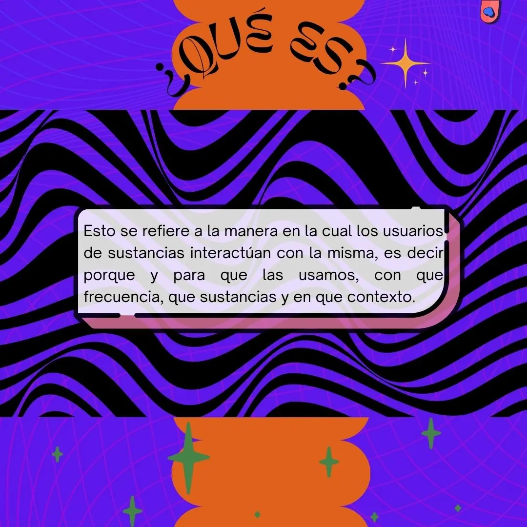 Fondo psicodélico morado con un globo de texto y el encabezado «¿Qué es?».