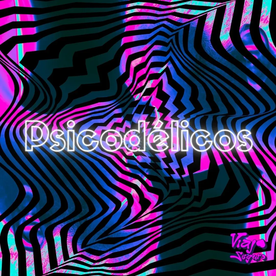 Portada con ondas psicodélicas en negro, rosa y azul y el título en letras de neón.
