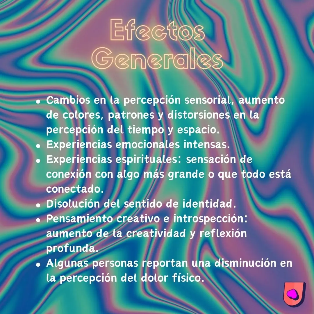 Fondo iridiscente verde y morado con la lista de efectos generales.
