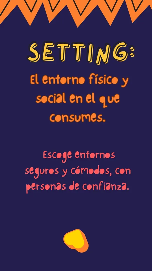 Fondo azul marino con una greca naranja en zigzag en la parte superior.