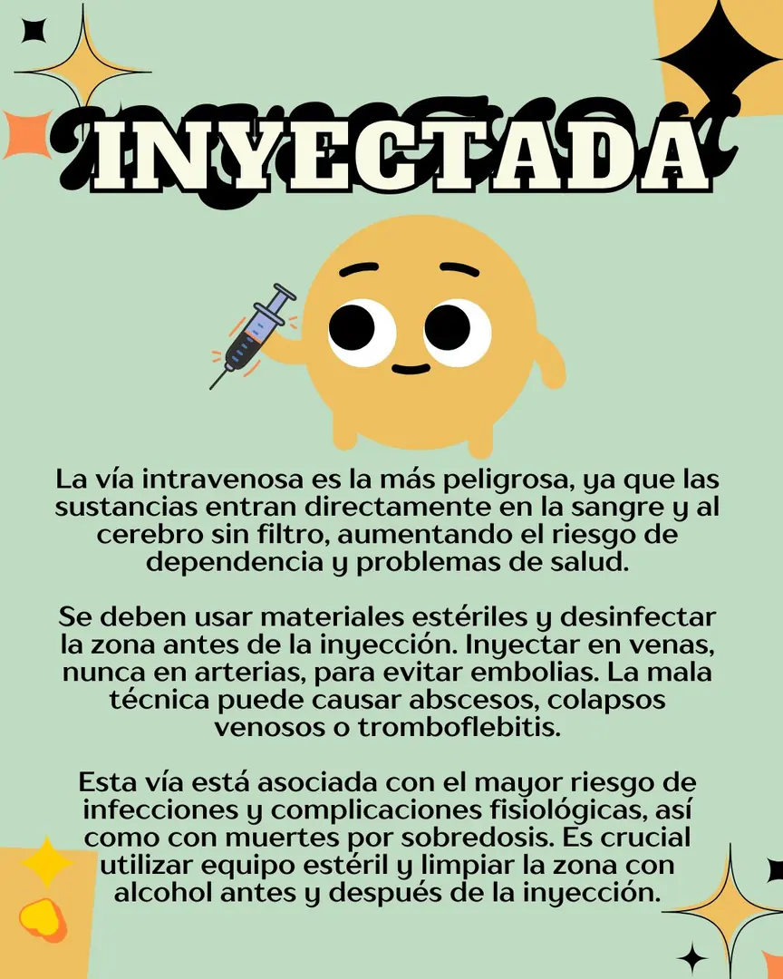 Fondo verde menta con una carita sosteniendo una jeringa.