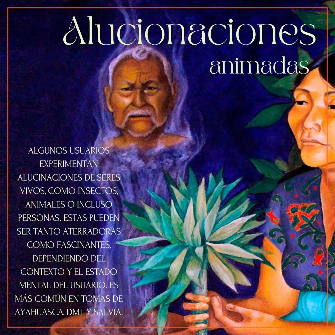 Pintura de una mujer indígena con una planta y el rostro de una persona mayor emergiendo del humo.